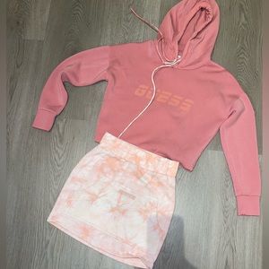 Women’s Guess Two-Piece Set, crop hoodie top and mini skirt, size small